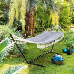 Toile Hamac Syssia Pompons 2 M Hespéride -Mobilier Pleinair toile hamac syssia pompons 2 m hesperide 3